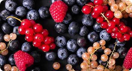 Mix of berries, including raspberries, blueberries and currants