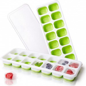 Set of 2 Stackable Ice Cube Trays with Lid iFancy, Plastic, White/Green, 25 x 10 x 3 cm